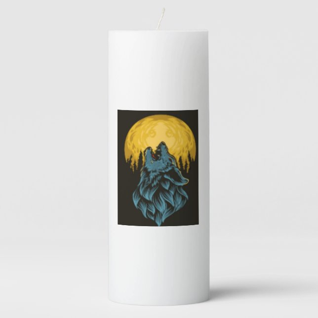 Wolf Moon Pillar Candle (Front)