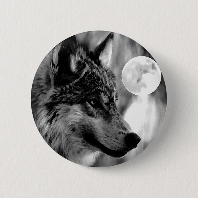 Wolf & Moon Pinback Button (Front)