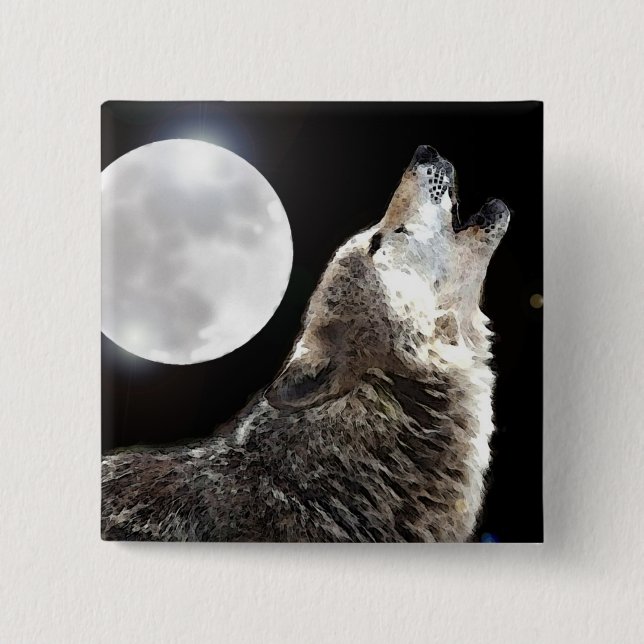 Wolf & Moon Pinback Button (Front)
