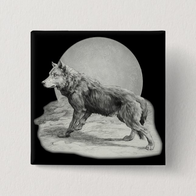 Wolf Moon Profile Pinback Button (Front)