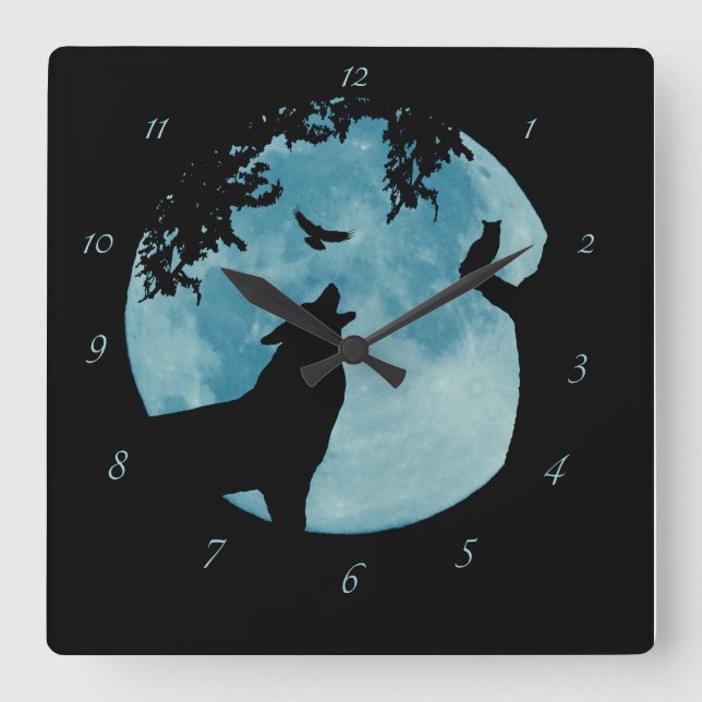 Wolf Moon Raven Owl Wildlife Clock (Front)