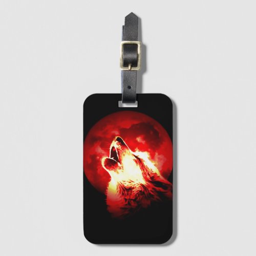 Wolf Moon  Red Sky Luggage Tag