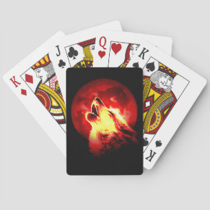 Wolf, Moon & Red Sky Poker Cards