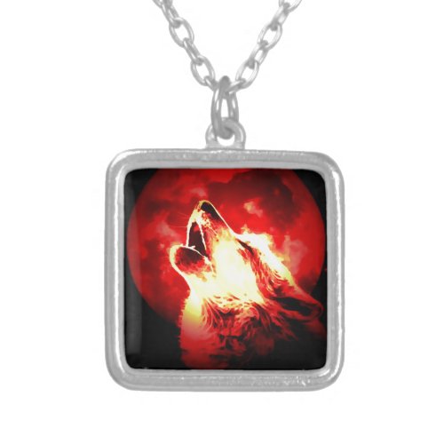 Wolf Moon  Red Sky Silver Plated Necklace