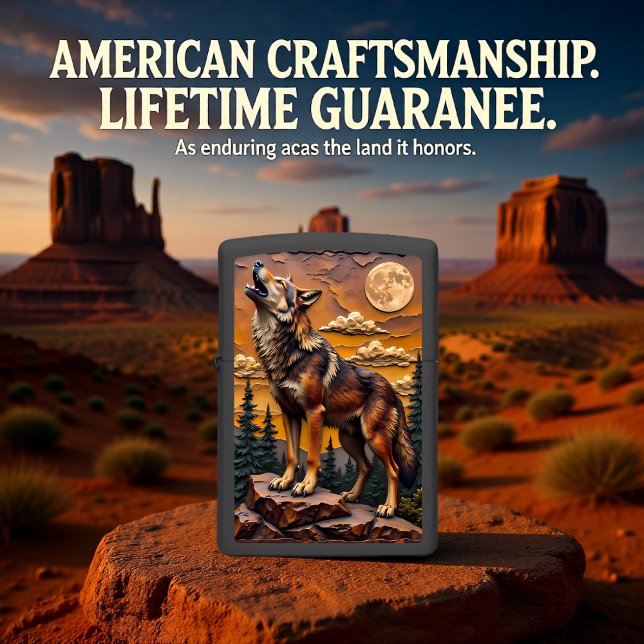 Wolf Moon Rock Pine Forest Howl Zippo Lighter (Creator Uploaded)