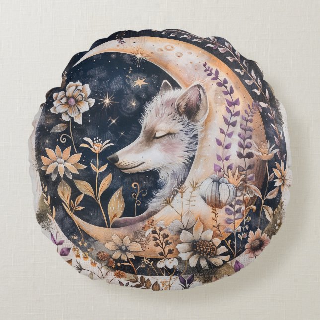 Wolf Moon Round Pillow (Front)