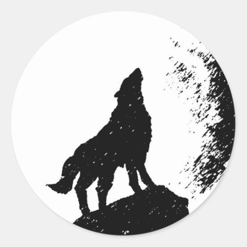 Wolf  Moon Silhoutte Classic Round Sticker