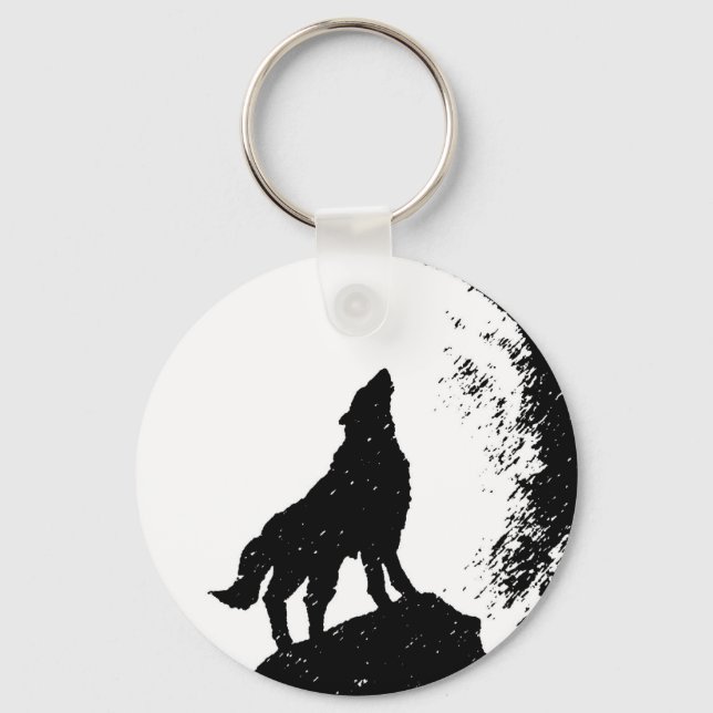 Wolf & Moon Silhoutte Keychain (Front)