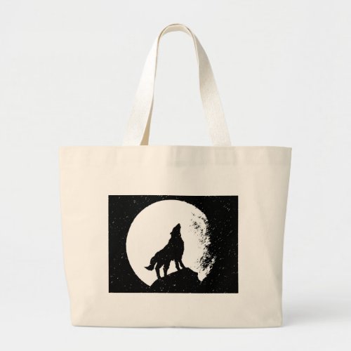 Wolf  Moon Silhoutte Large Tote Bag
