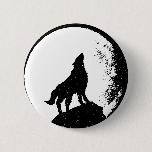 Wolf & Moon Silhoutte Pinback Button (Front)