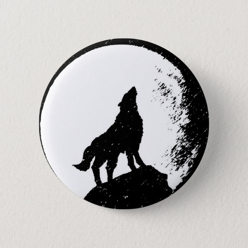 Wolf  Moon Silhoutte Pinback Button