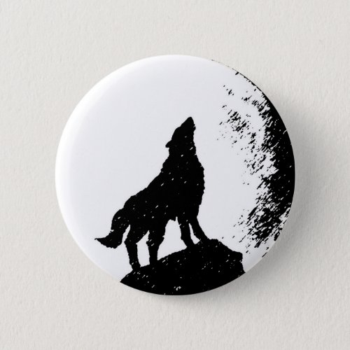 Wolf  Moon Silhoutte Pinback Button