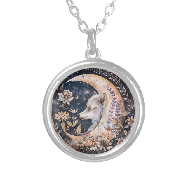 Wolf Moon    Silver Plated Necklace (Front)