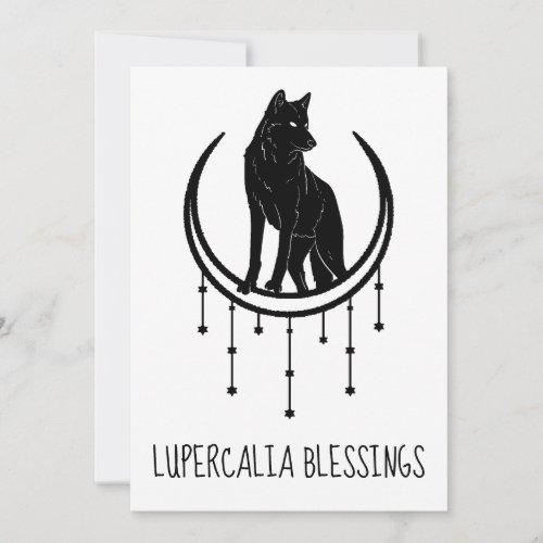 Wolf Moon  Stars Black Lupercalia Valentines Holiday Card