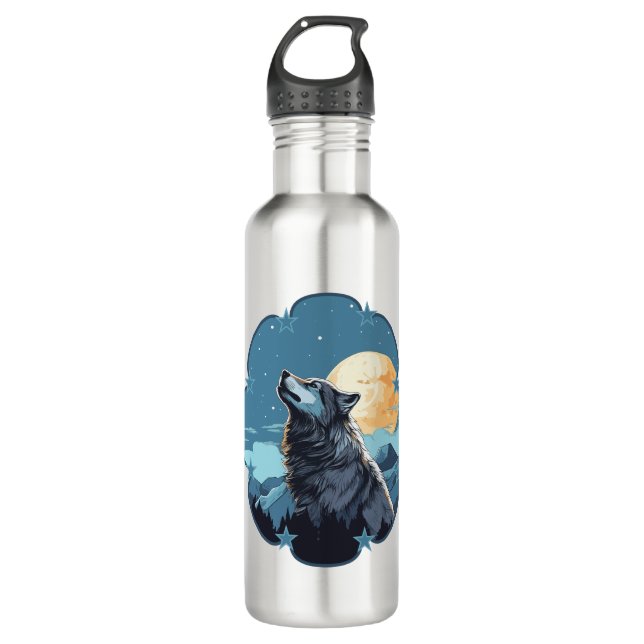 Wolf Moon Stars  Stainless Steel Water Bottle (Front)