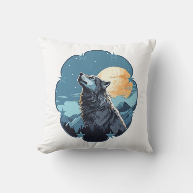 Wolf Moon Stars  Throw Pillow (Front)