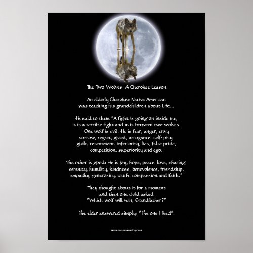 Wolf  Moon TWO WOLVES CHEROKEE TALE Art Poster