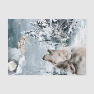 Wolf Moon Winter landscape Watercolor Owl Tissue Paper