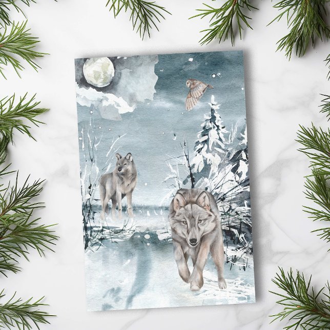 Wolf Moon Winter landscape Watercolor  Tissue Paper (Creator Uploaded)