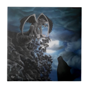 Wolf Moon - Wolf with Golem Ceramic Tile