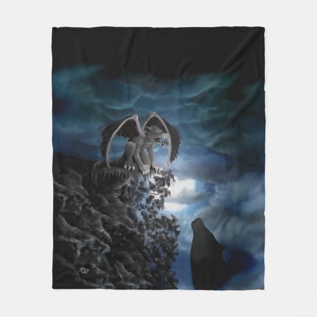 Wolf Moon - Wolf with Golem Fleece Blanket (Front)
