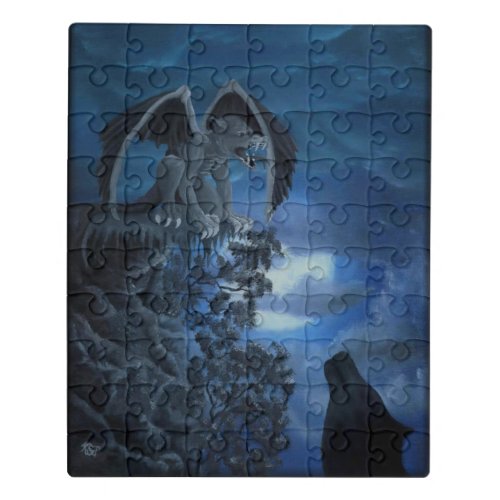 Wolf moon _ Wolf with Golem Oil Painting Jigsaw Puzzle