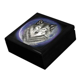 Wolf Moon Wood and Tile Jewelry Box
