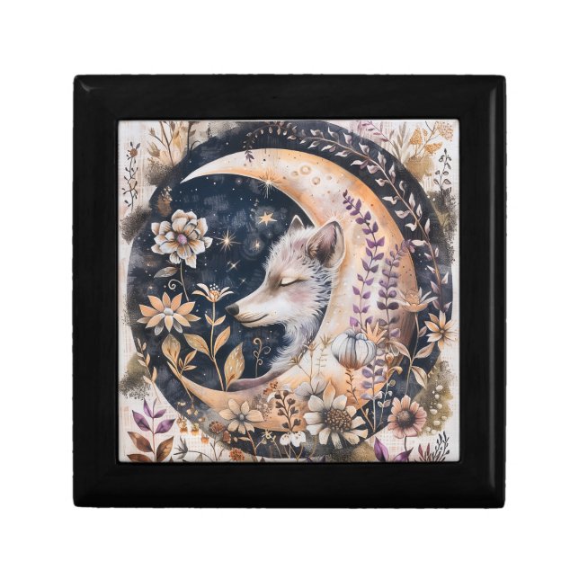 Wolf Moon Wooden Jewelry Box (Front)