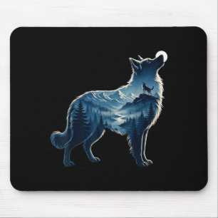 Wolf moonlit mountain forest exposure art mouse pad