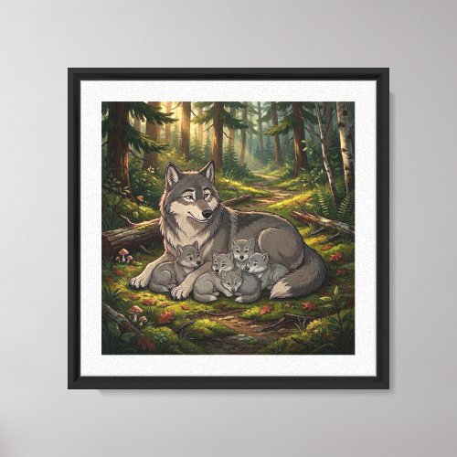 Wolf Mother And Pups Canvas Print