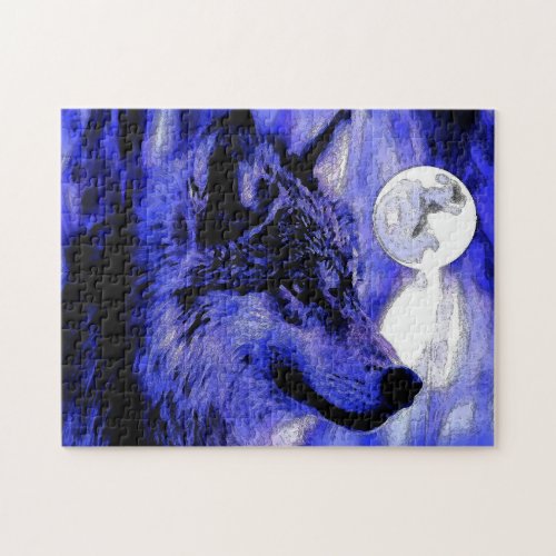 Wolf Motivational Freedom Blue Night Fullmoon Jigsaw Puzzle