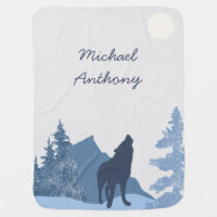 Wolf Mountain Nursery Name Baby Blanket