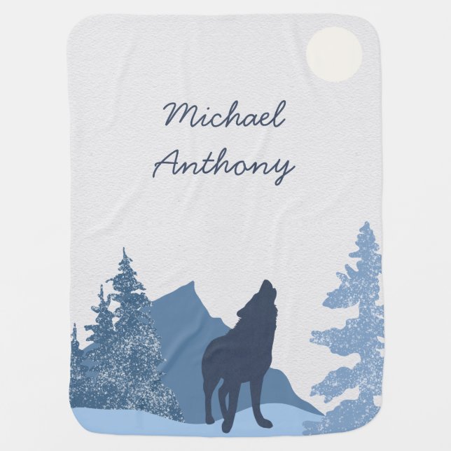 Wolf Mountain Nursery Name Baby Blanket (Front)