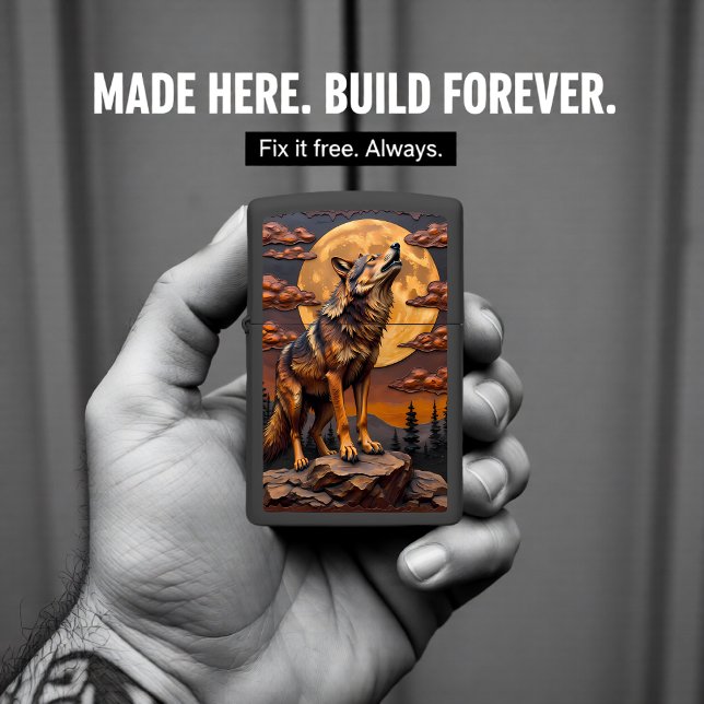 Wolf Mountain Sunset Howling Moon Zippo Lighter (Creator Uploaded)