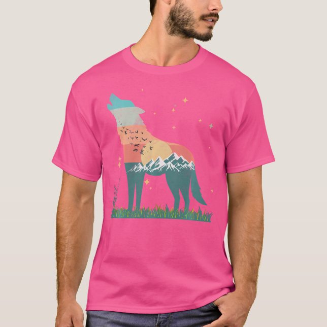 Wolf Mountains Birds Flying Sunset Or Moonlight Wo T-Shirt (Front)