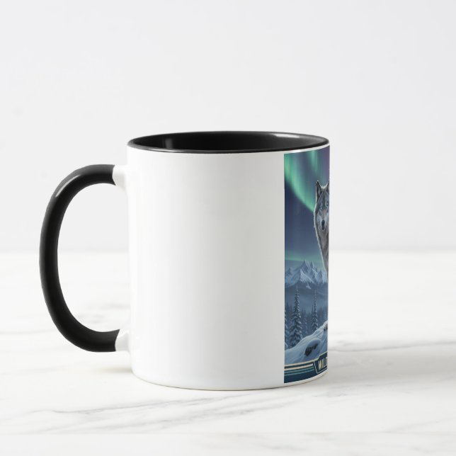 Wolf Mug 🐺❄️ | Northern Lights Wildlife Art 🌌 (Left)