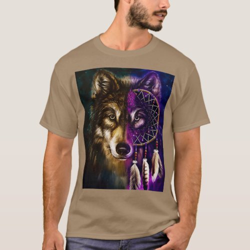 Wolf Native American Dreamcatcher  T_Shirt