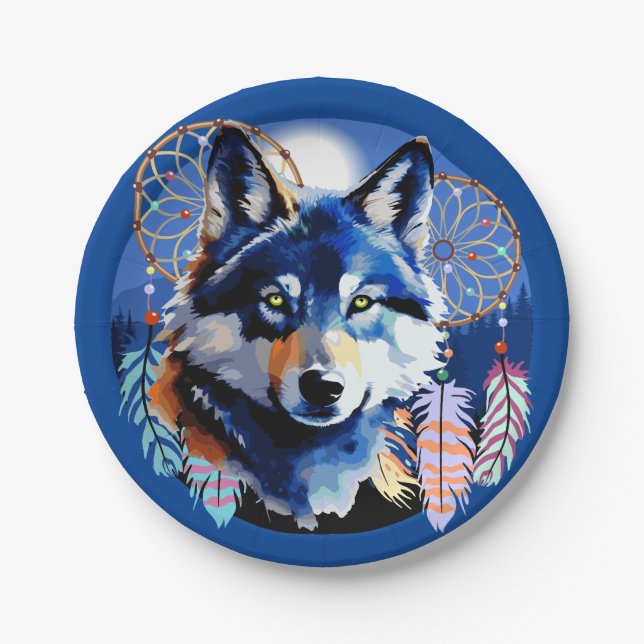 Wolf Native Animal Spirit  Paper Plates (Front)