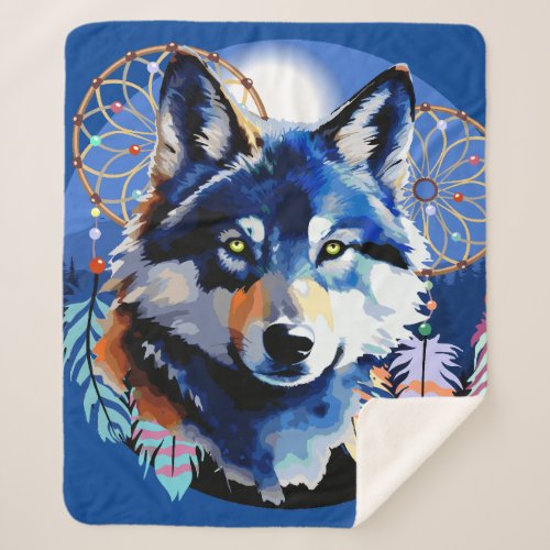 Wolf Native Animal Spirit   Sherpa Blanket
