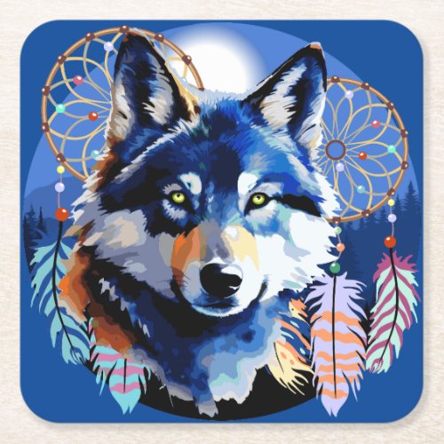 Wolf Native Animal Spirit  Square Paper Coaster