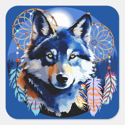 Wolf Native Animal Spirit  Square Sticker