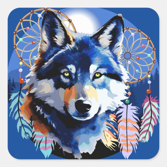 Wolf Native Animal Spirit  Square Sticker (Front)