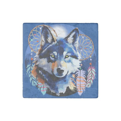 Wolf Native Animal Spirit  Stone Magnet