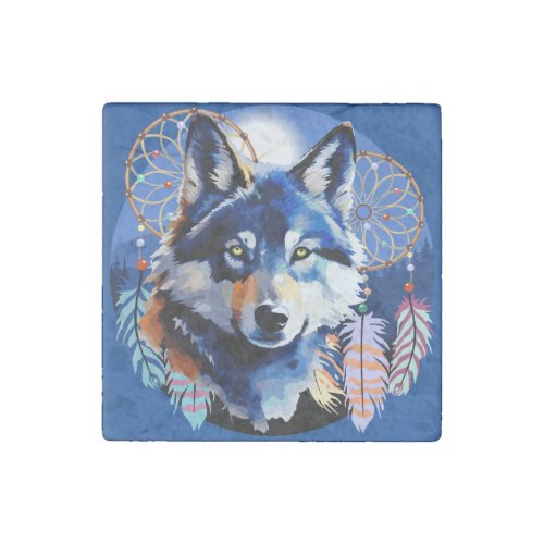 Wolf Native Animal Spirit  Stone Magnet