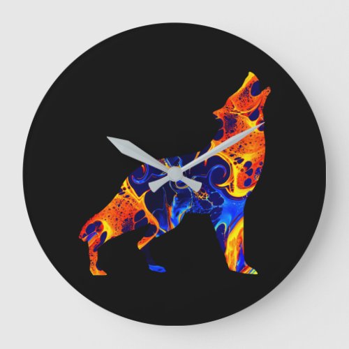 WOLF NEON ABSTRACT PAINT LARGE CLOCK