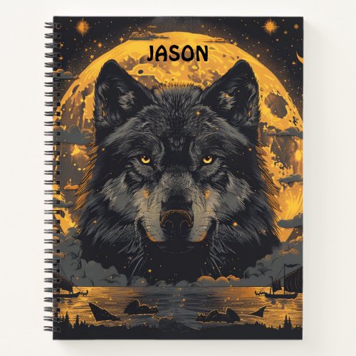 Wolf Notebook Full Moon Stars Coomposition