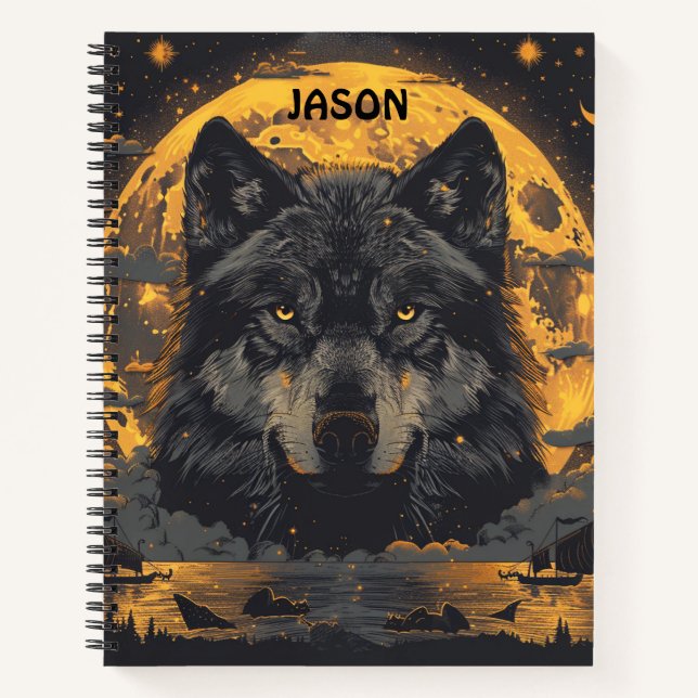 Wolf Notebook Full Moon Stars Coomposition (Front)