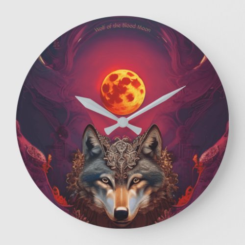 Wolf of the Blood Moon AI Fantasy Pop Art Large Clock