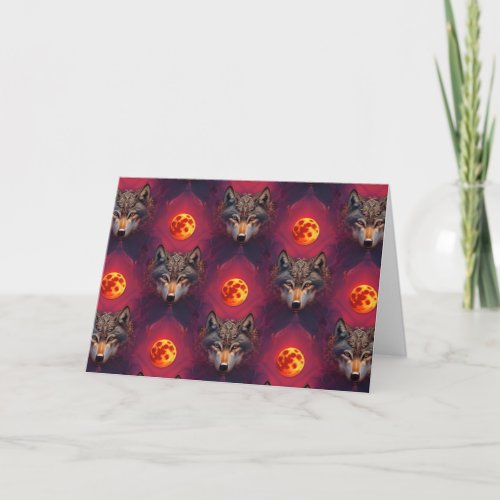 Wolf of the Blood Moon AI Fantasy Pop Art Wrapping Thank You Card