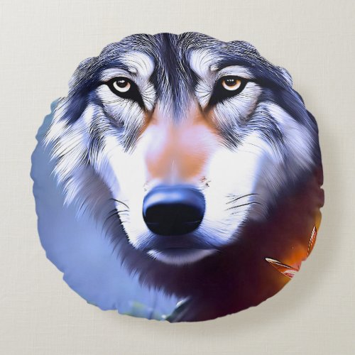 Wolf Oil Paint The Essence Of Beauty  Round Pillow